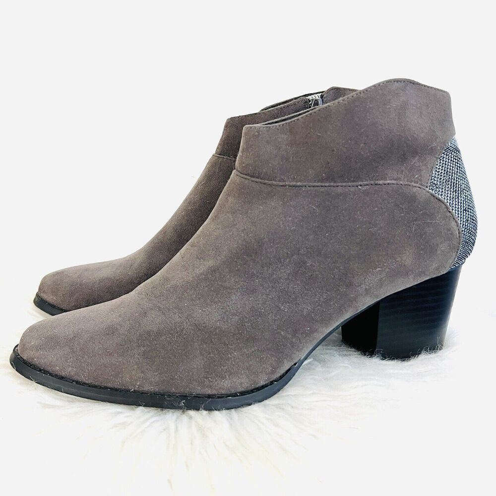 Cato Gray Vegan Suede Embellished Heel Side Zip Ankle Booties Size 11M